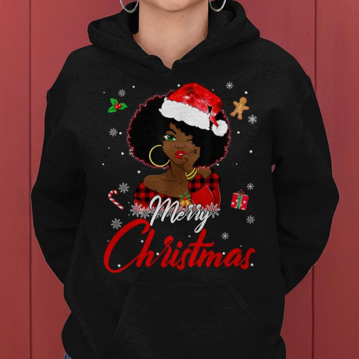 Black African Girl American Melanin Christmas Santa Hat Xmas Women Hoodie