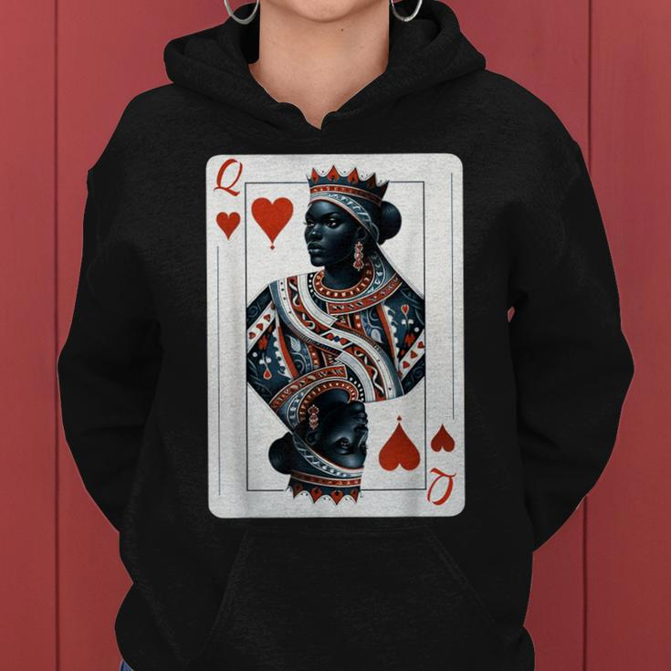 Black Queen Of Hearts Card Deck Game Proud Black Woman Women Hoodie