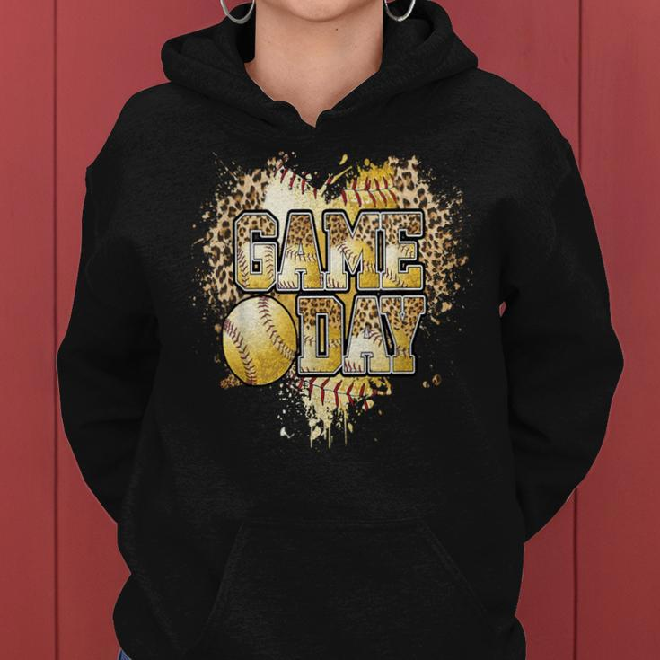 Bleached Softball Game Day Vibes Leopard Heart Headband Mom Women Hoodie