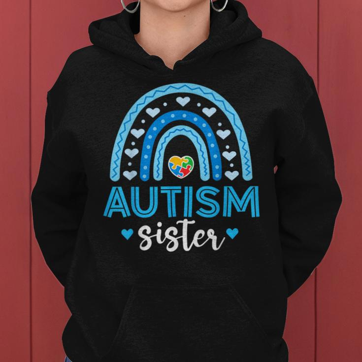 Blue Rainbow Autism Awareness Sister Heart Puzzle For Girls Women Hoodie