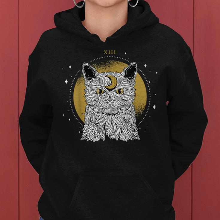 Boho Mystical Feathers Cat Moon Phases Cats Lovers Women Hoodie
