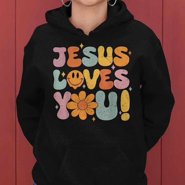 Christian Jesus Loves You Groovy Vintage Cute Kid Girl Women Women Hoodie
