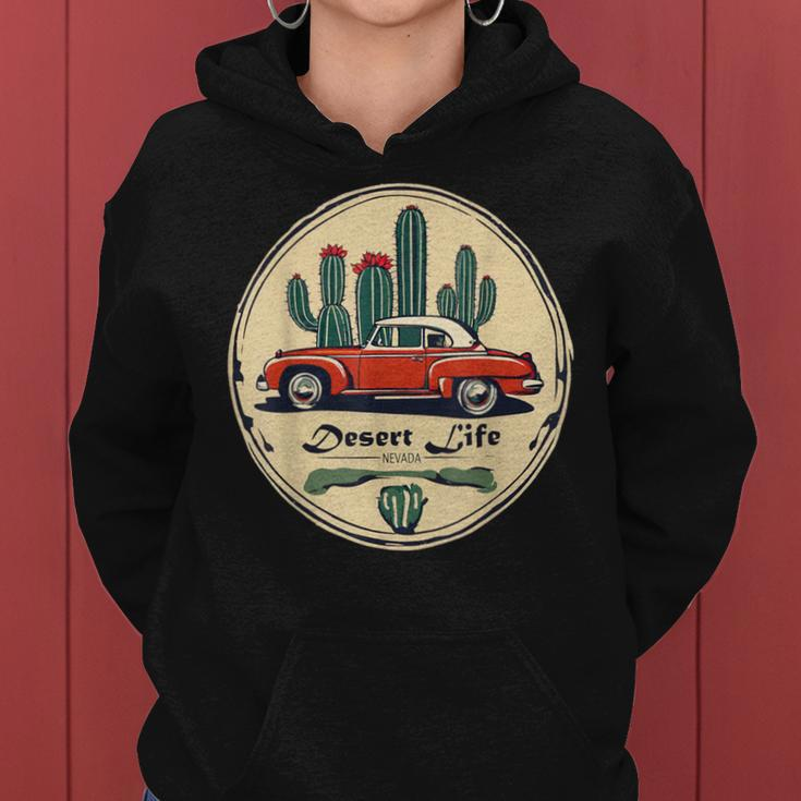 Classic Car In The Desert Cactus Retro Vintage Women Hoodie