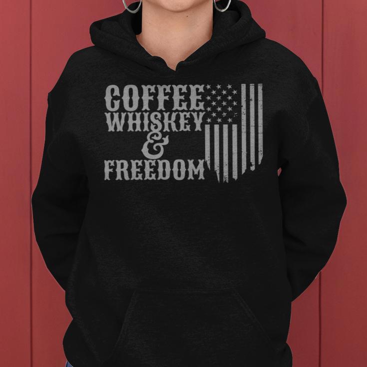 Coffee Whiskey And Freedom Vintage Rustic American Flag Women Hoodie