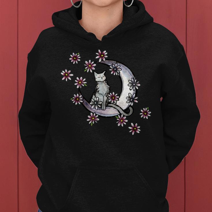 Daisy Flowers Moon Cat Witchy Cats Women Hoodie