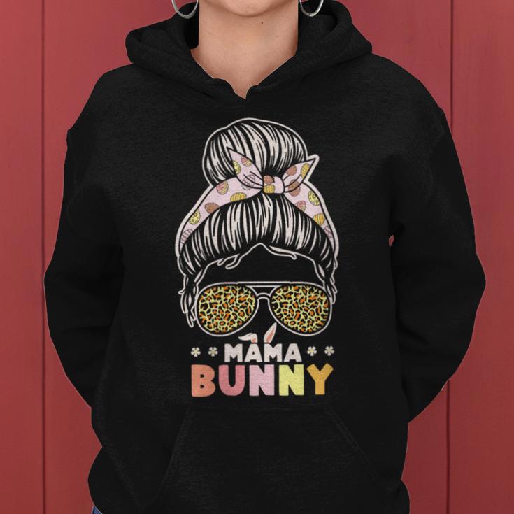 Damen Lustiges Mama Bunny Frohe Ostern 2024 Leopard Messy Bun Mit-Ausschnitt Kapuzenpullover für Damen