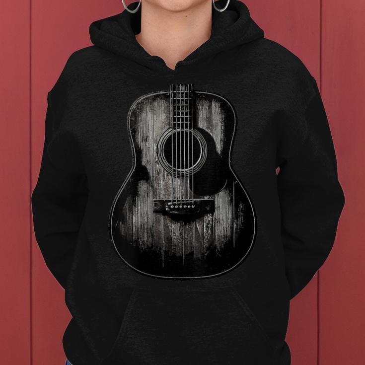 Distressed Acoustic Guitar Vintage Player Rock & Roll Music Women Hoodie