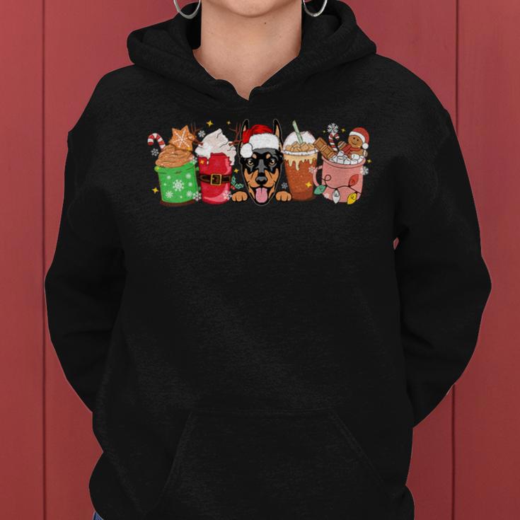 Dobermann Und Kaffeeliebhaber Mama Papa Weihnachten Neujahr Grafik Mit-Ausschnitt Kapuzenpullover für Damen