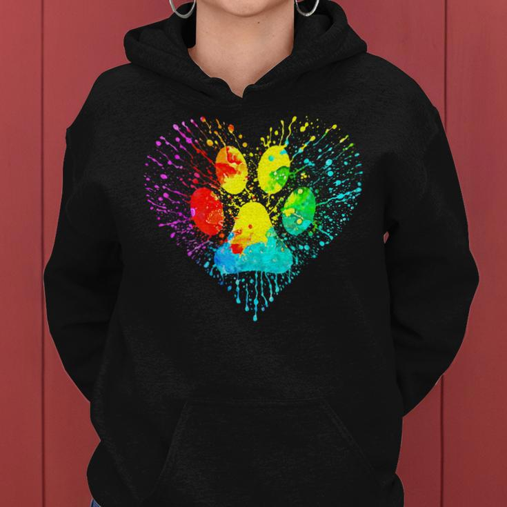 Dog Lover Mom Dad Colorful Heart Dog Paw Print Women Hoodie