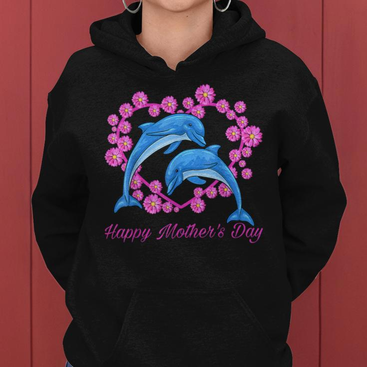 Dolphins Heart Flower Happy Mother's Day 2023 For Mom Women Hoodie
