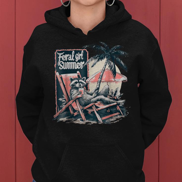 Feral Girl Summer Raccoon Beach Women Hoodie