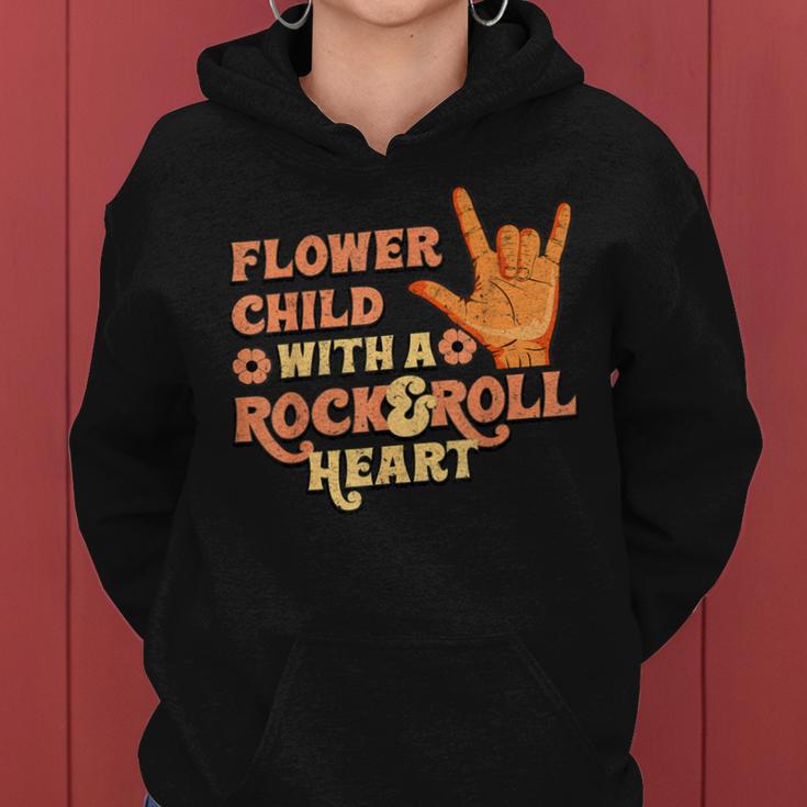 Flower Child With A Rock And Roll Heart Retro Vintage 70S Women Hoodie