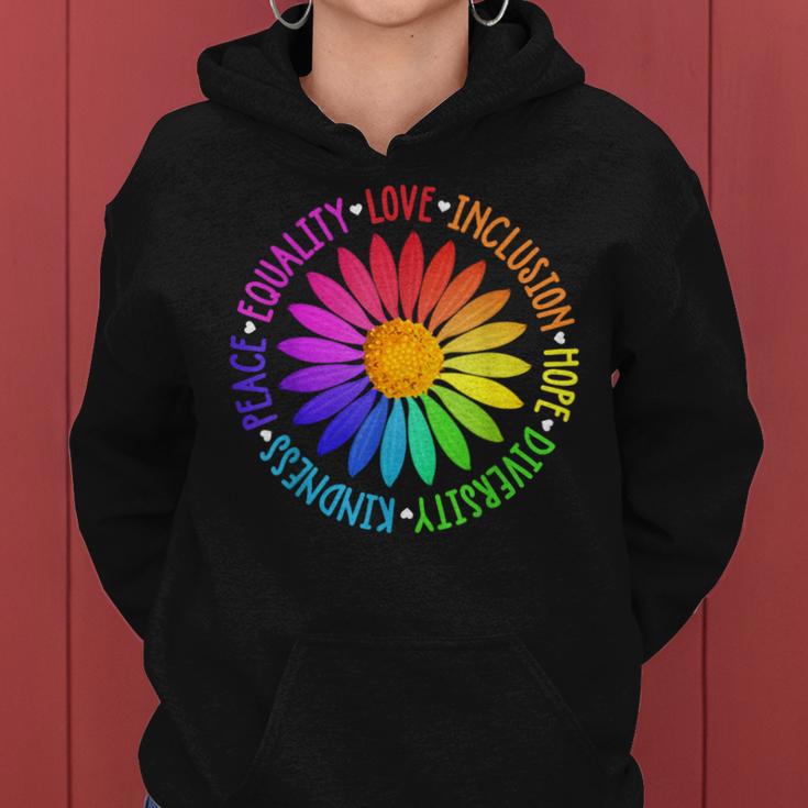 Flower Kindness Peace Equality Rainbow Flag Lgbtq Ally Pride Women Hoodie