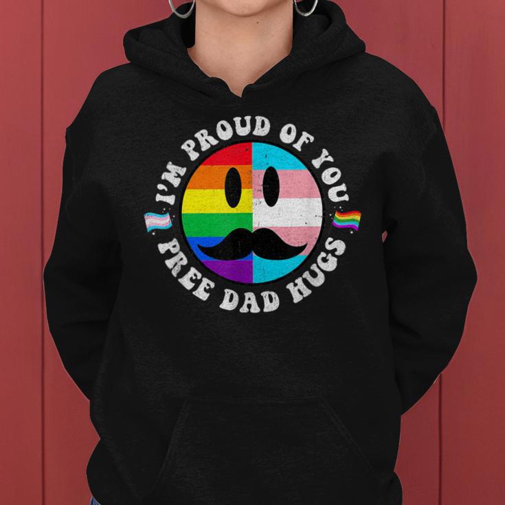 Free Dad Hugs Groovy Hippie Face Lgbt Rainbow TransgenderWomen Hoodie