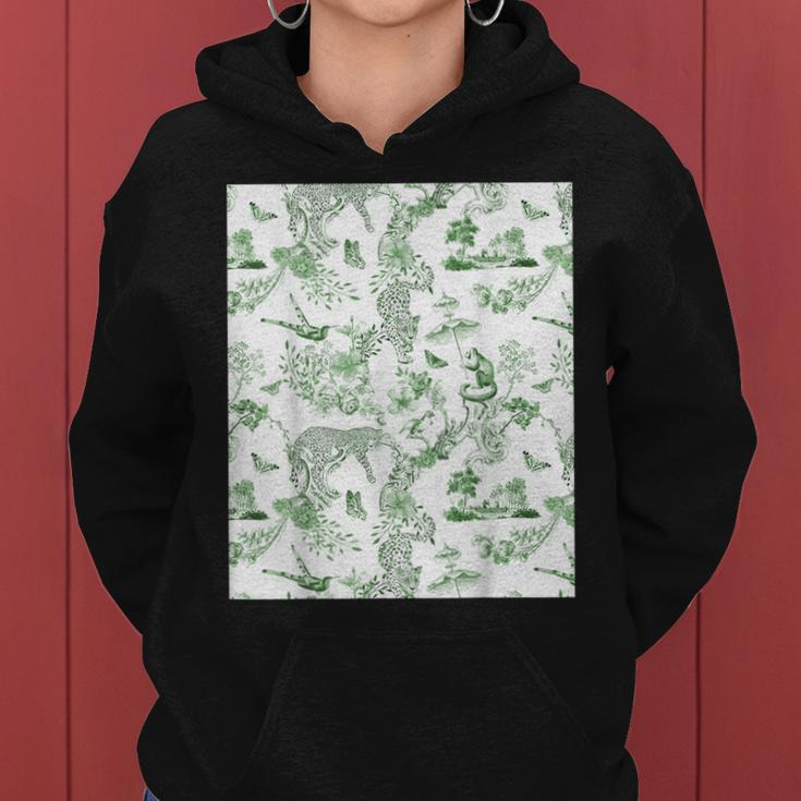 French Green Toile Chinoiserie With Flowers Leopards Women Hoodie