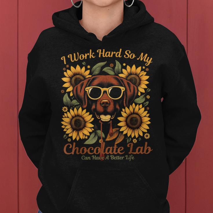 Chocolate Lab Saying Labrador Sunflower Dog Lover Women Hoodie