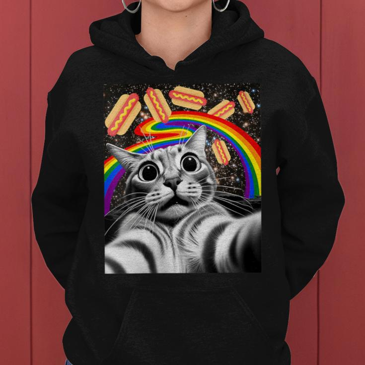 Graphic Rainbow Hotdog Ufos Cosmic Space Selfie Cat Women Hoodie