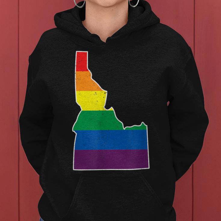 Gay Pride Flag Idaho State Map Rainbow Stripes Women Hoodie