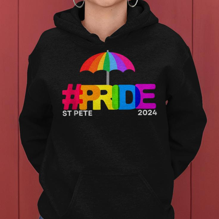 Gay Pride St Pete Florida 2024 Rainbow Flag Lgbtqia Ally Women Hoodie