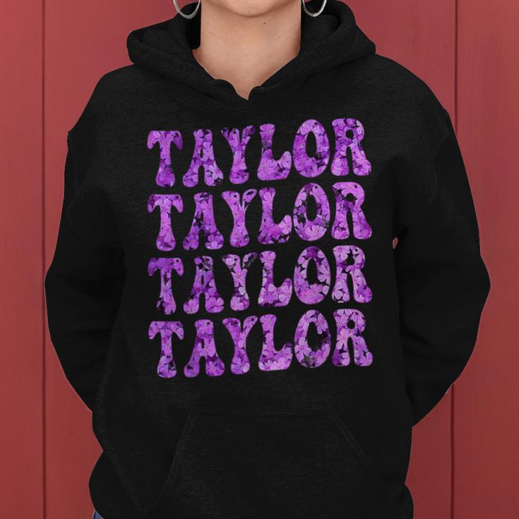 Girl Retro Taylor First Name Personalized Groovy Distressed Women Hoodie