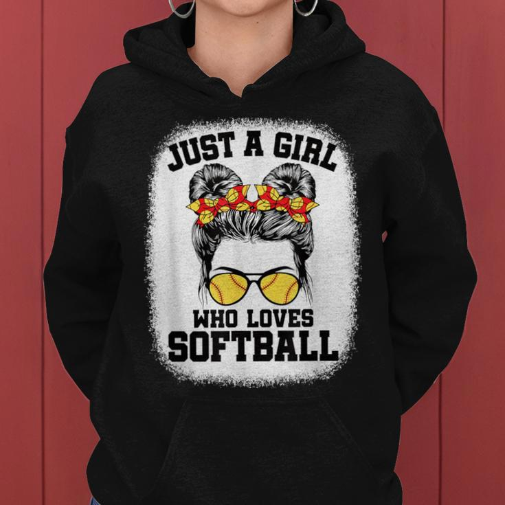 Girls Softball Fan Player Messy Bun Softball Lover Women Hoodie