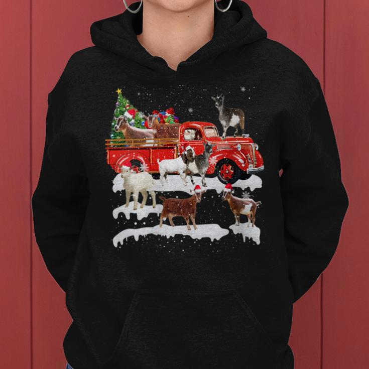 Goat Riding Red Truck Merry Christmas Farmer X-Mas Ugly Women Hoodie