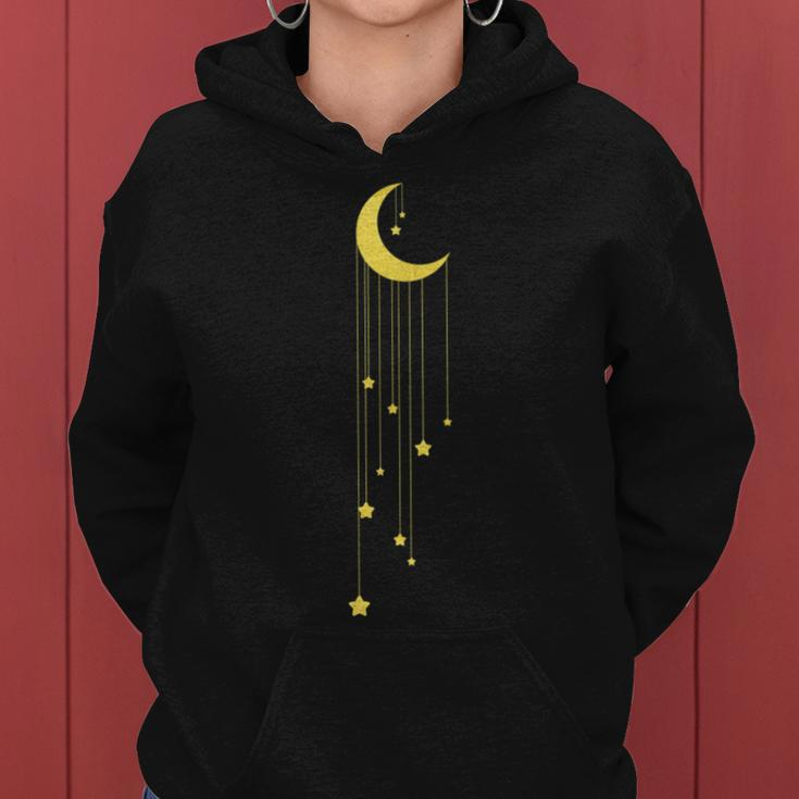 Gold Moon And Falling Stars Graphic Women Hoodie