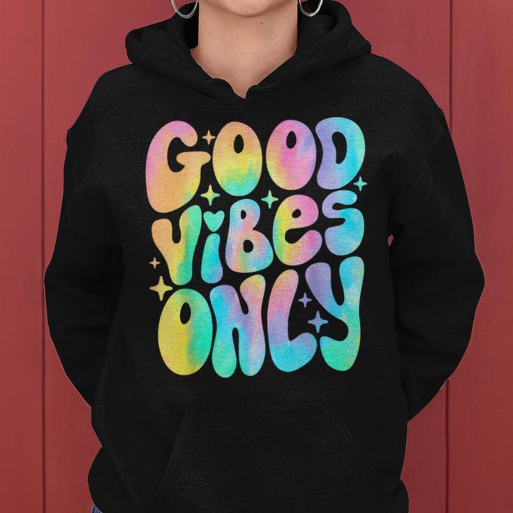 Good Vibes Only Tie Dye Groovy Retro 60S 70S Peace Love Women Hoodie