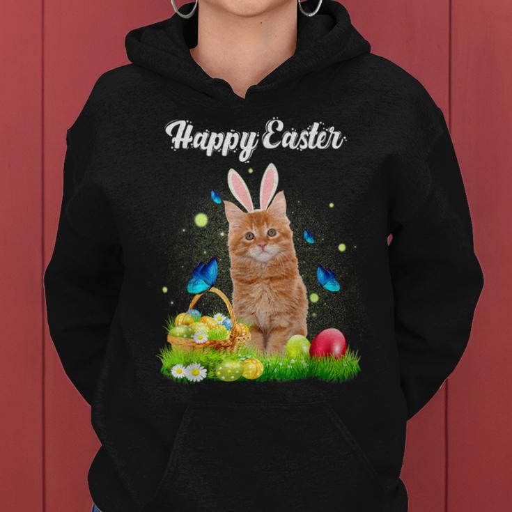 Happy Easter Day Bunny Cat Eggs Basket Cat Lover Women Hoodie