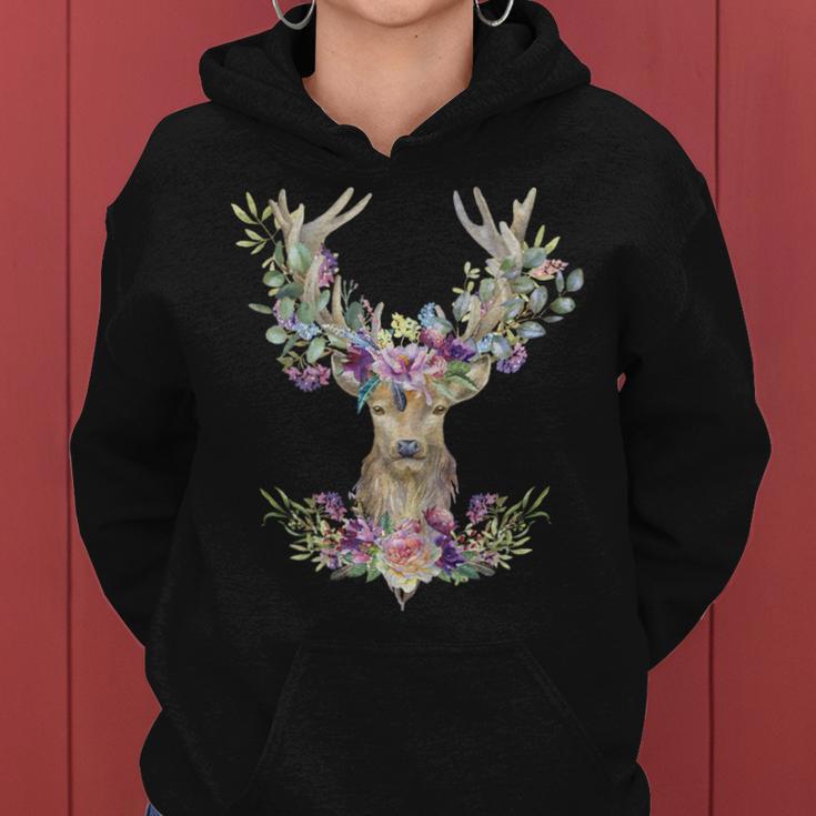 Hirsch Women's With Flowers And Antlers Dirndl Kapuzenpullover für Damen