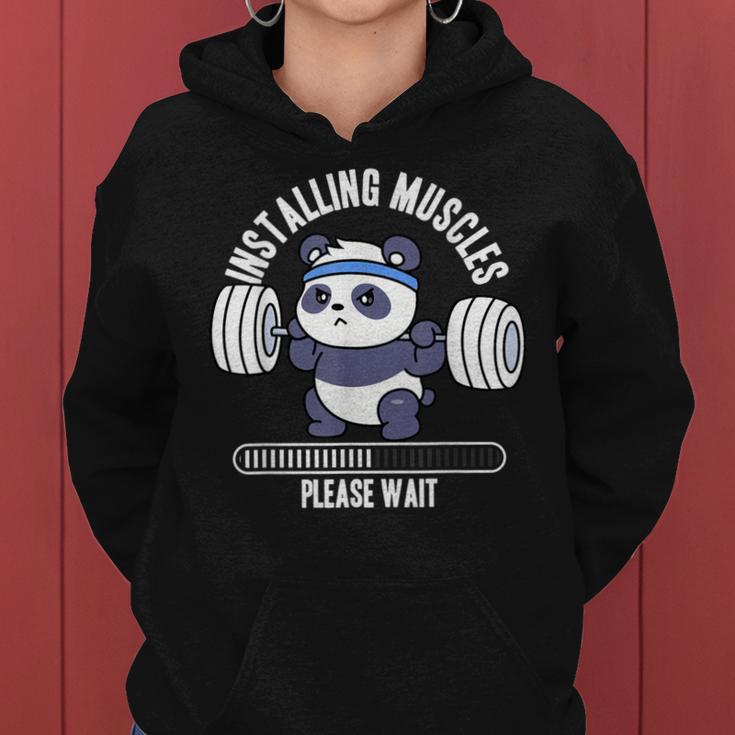 Installing Muscles Please Wait Panda Weight Lifting Barbell Women Hoodie