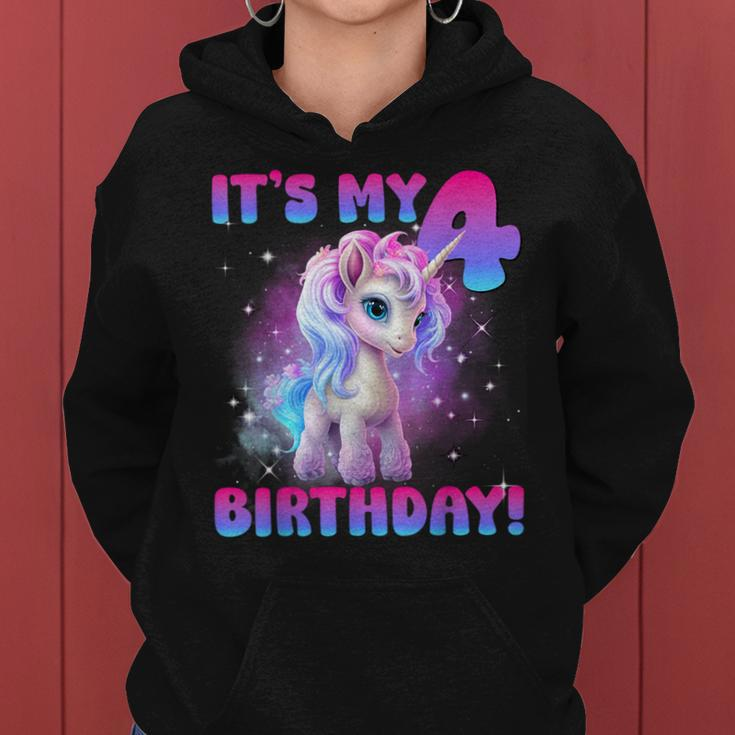 Its My 4Th Birthday Girl Unicorn Family Party Decorations Women Hoodie