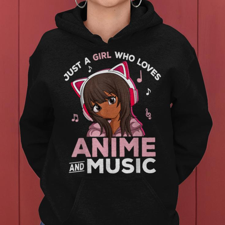 Just A Girl Who Loves Anime And Music Black Girl Anime Merch Women Hoodie