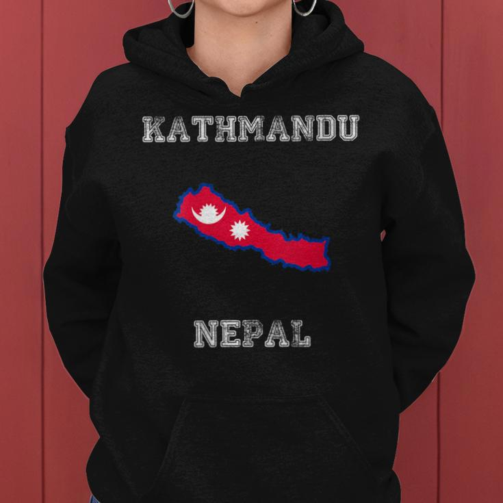 Kathmandu Nepal Vintage Nepal Flag Map Women Hoodie