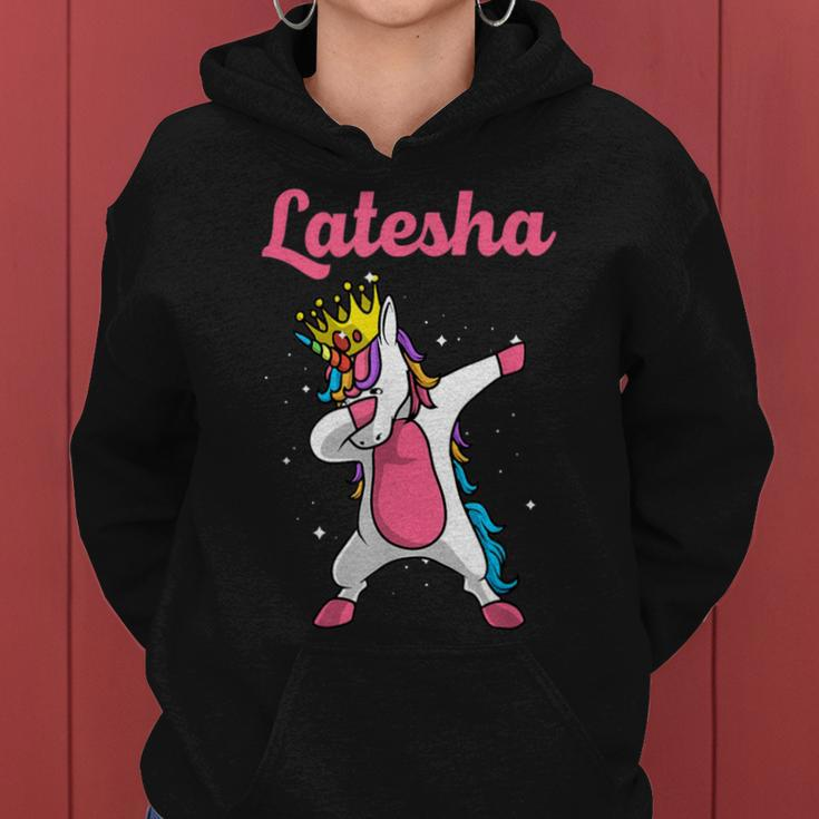 Latesha Name Personalized Birthday Dabbing Unicorn Queen Women Hoodie