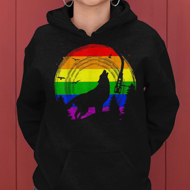 Lgbt Gay Pride Rainbow Flag Music Turntable Wolf Women Hoodie