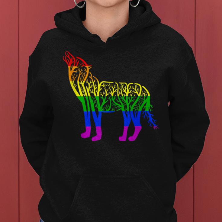 Lgbt Gay Pride Rainbow Flag Nature Forest Tree Wolf Women Hoodie