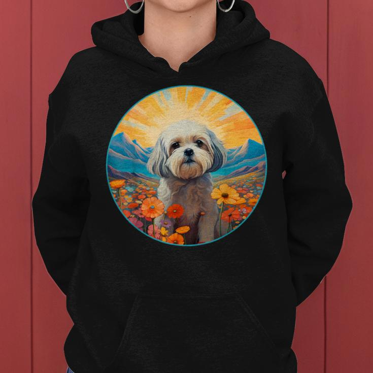Lhasa Apso Puppy Dog Cute Flower Mountain Sunset Colorful Women Hoodie