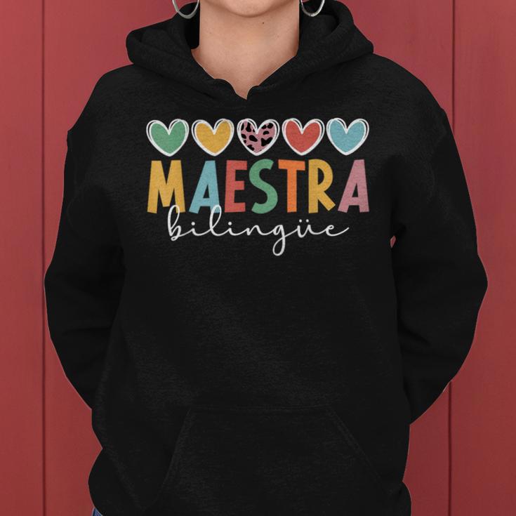 Maestra Bilingue Hearts Maestra De Español Spanish Teacher Women Hoodie