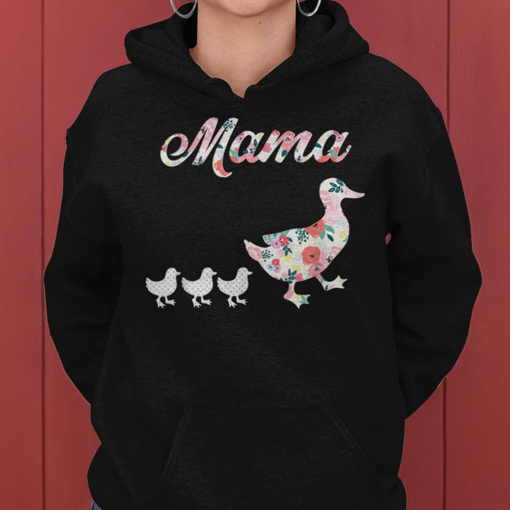 Mama Duck Mama Duck And 3 Ducklings Floral Mom Of 3 Women Hoodie
