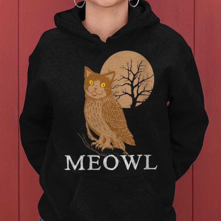 Meowl Cat Owl With Tree And Full Moon Women Hoodie