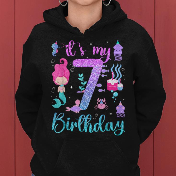 Mermaid Birthday Girls 7 Years Old Its My 7Th Bday Mermaid Women Hoodie