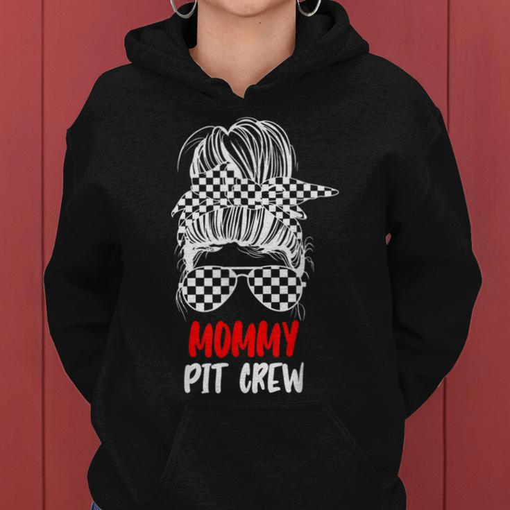 Mommy Pit Crew Messy Bun Race Track Flag Car Racing Womens Women Hoodie