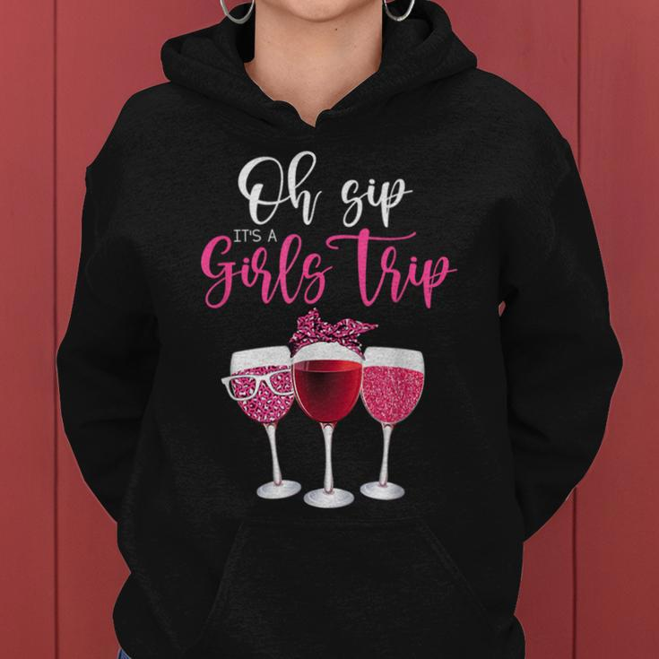 Oh Sip It's A Girls Trip Leopard Print Wine Glasses Women Hoodie