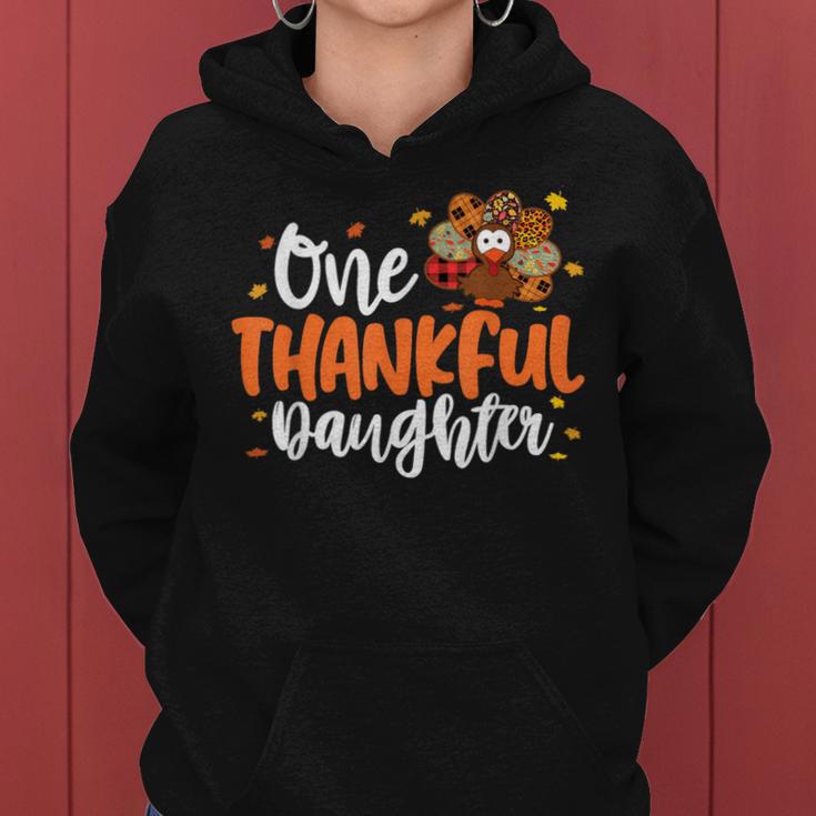 One Thankful Daughter Turkey Leopard Thanksgiving Family Women Hoodie