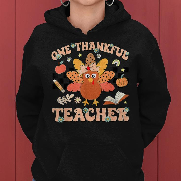 One Thankful Teacher Thanksgiving Retro Groovy Fall Teachers Women Hoodie