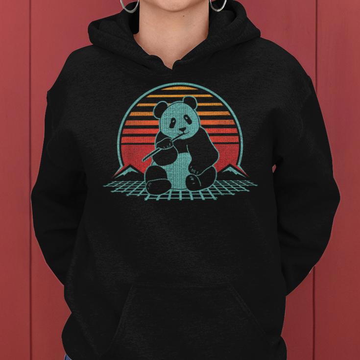 Panda Bear Eating Bamboo Retro Vintage 80 Style Women Hoodie