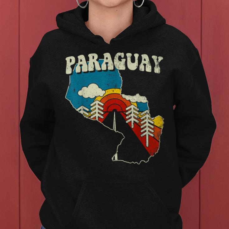 Paraguay Vintage Paraguayan Country Rainbow Retro 70S Map Women Hoodie