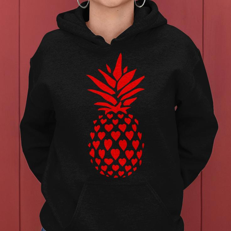 Pineapple Red Hearts Valentines Day Adult Women Hoodie