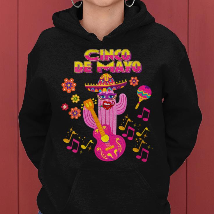 Pink Mexican Cactus With Guitar Dance In Cinco Mayo Party Women Hoodie